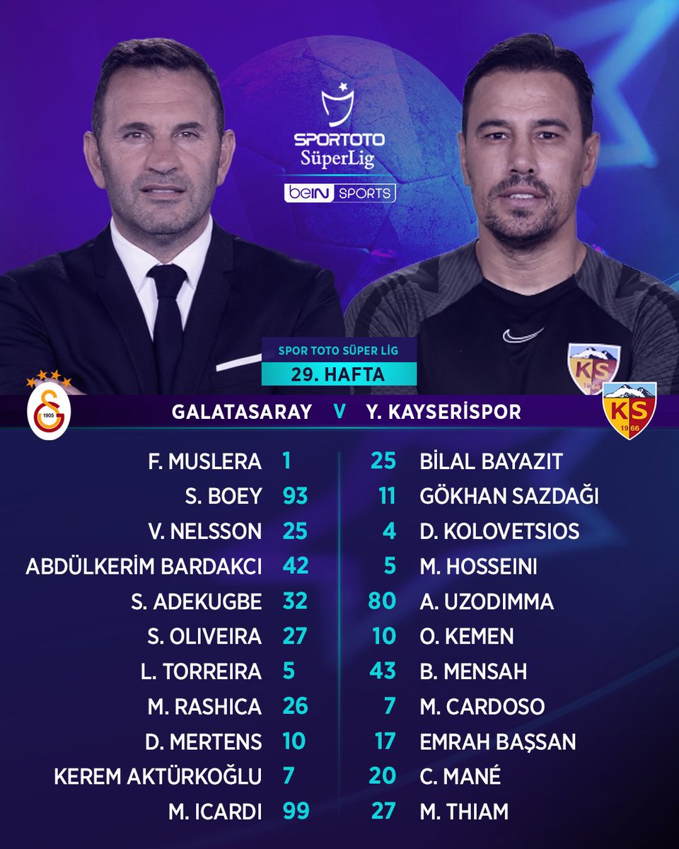 beIN SPORTS Türkiye - 🟡🔴 Galatasaray x Beşiktaş ⚫⚪, #GSvBJK 🌟  Karşılaşmada ilk 11'ler belli oldu! #SporTotoSüperLig #OlmazsanOlmaz