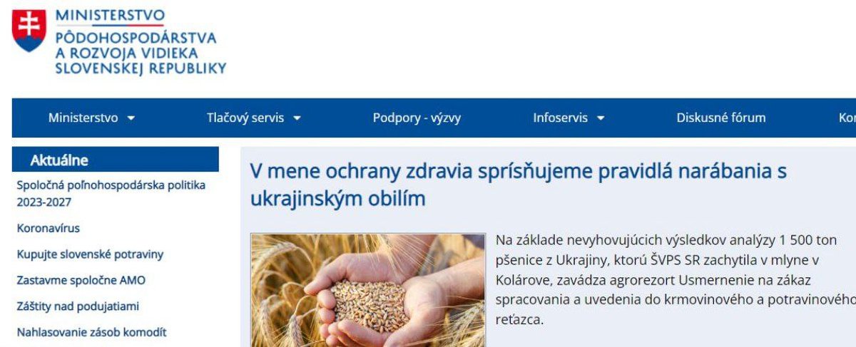 Ecatetriformis's tweet photo. Il ministero dell'Agricoltura slovacco vieta la vendita e la lavorazione del grano ucraino, a causa della massiccia presenza di pesticidi dannosi per la salute umana. 

La Slovacchia ha scoperto pesticidi vietati nell'UE in un lotto di grano proveniente dall'Ucraina. 
👇 https://t.co/oHSZUdaEQk