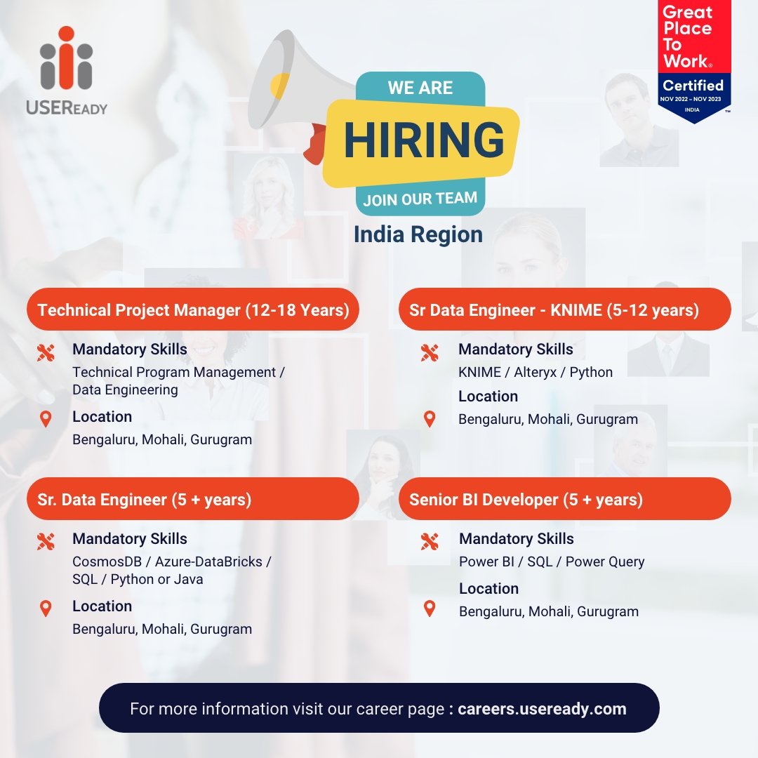 USEReadyInc's tweet photo. Explore Career Opportunities in Data & Technology - Openings in India & United States
If you are interested, kindly share your details at careers@useready.com
#ProgramManagement #DataEngineering #KNIME #Alteryx #Python #CosmosDB #Azure #DataBricks #SQL #Java #CoreSpark https://t.co/OQ7dLKpPp2