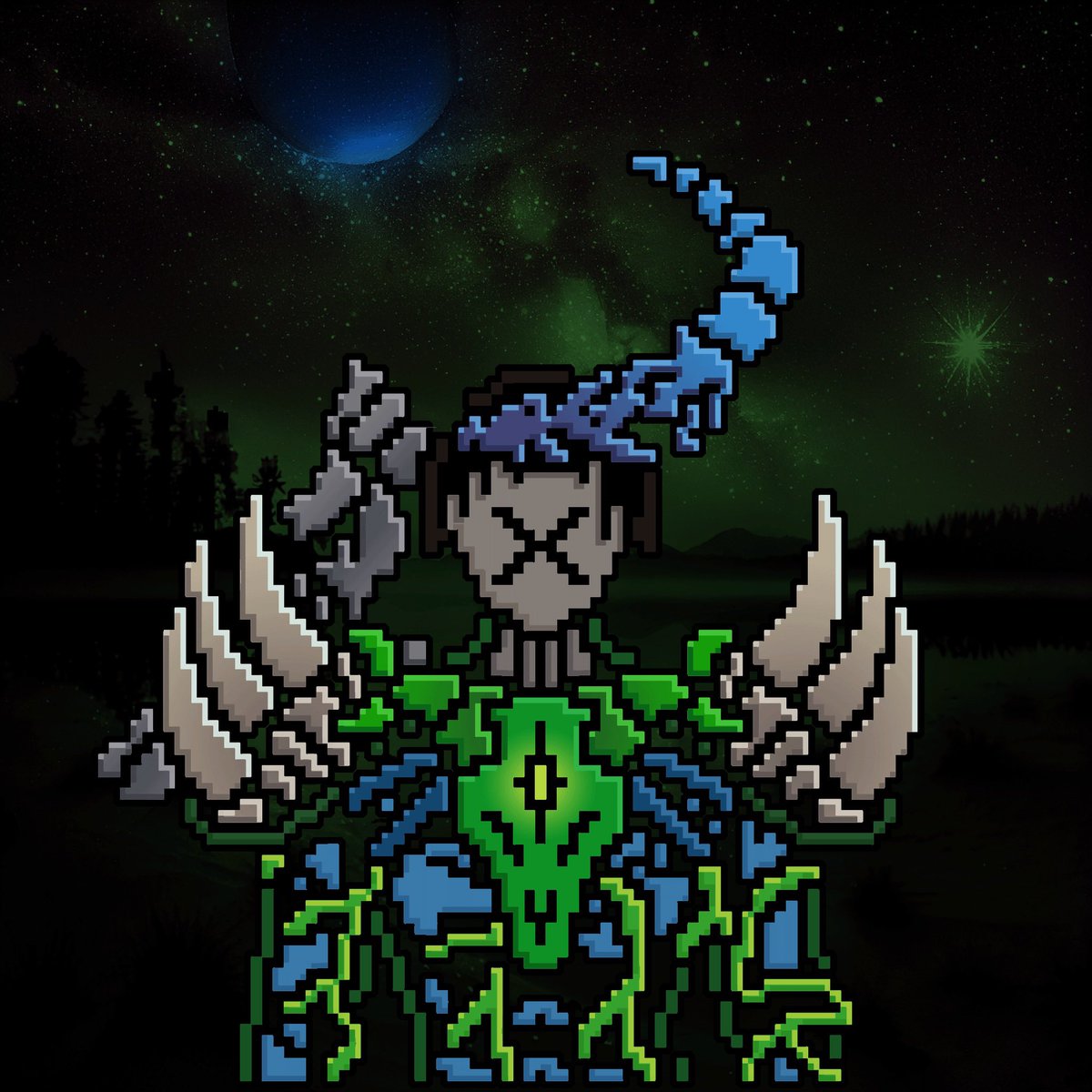 An interesting challenge from <a href="/PinguinoSod/">fuck both elon musk and donald trump</a>, to echo his favourite <a href="/PinPlanets/">Pin Planets 🧑‍🚀🚀</a> with a similar colour scheme. We tried a few options before landing on this ‘earth’ palette and ‘nebula’ background. Really enjoyed it!