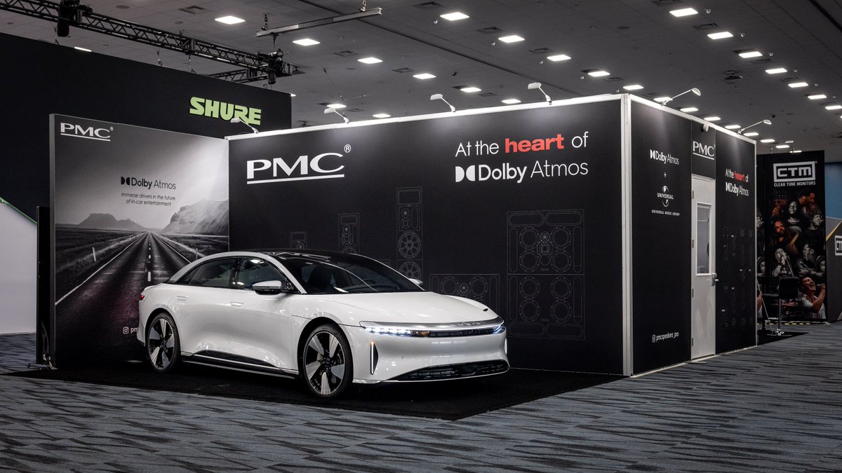 LucidMotors's tweet photo. #LucidAir – the first production car to integrate #DolbyAtmos – is available for immersive audio demos at the #NAMMShow. Stop by booth 15908 to experience the best. https://t.co/50S3aM2Dml