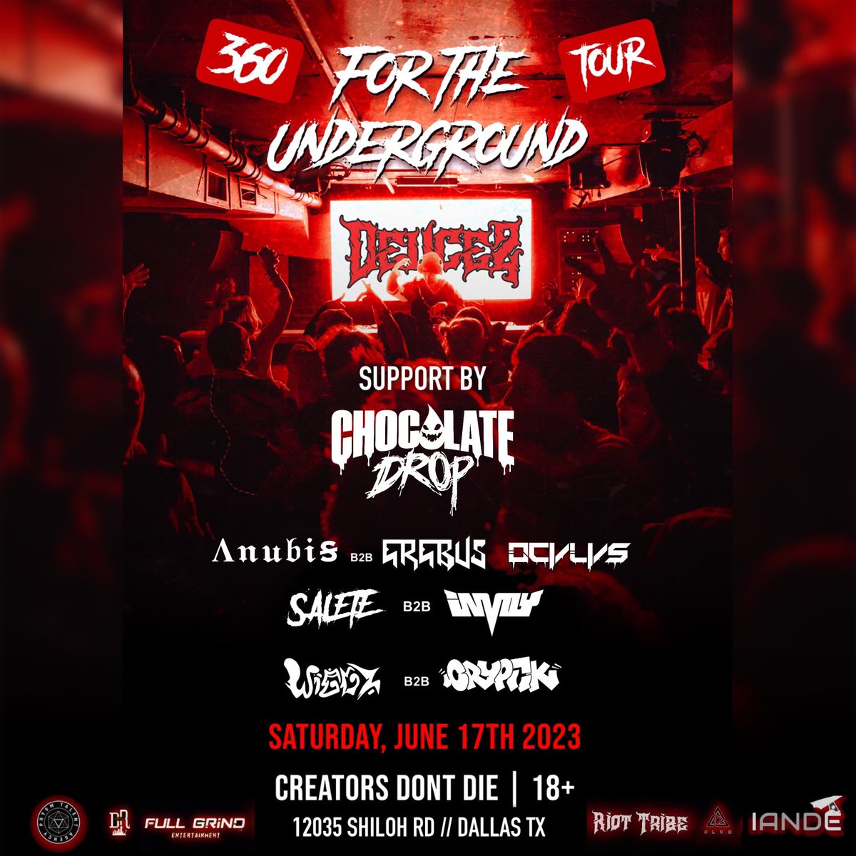 ANNOUNCING: @WeAreDeucez ✌️
In Dallas, TX on Saturday, June 17th! 🔥

Support by: CHOCOLATE DROP 
ANUBIS B2B EREBUS + OCVLVS
SALETE B2B INVOY + WIGGZ B2B CRYPTIK

📍 At Creators Don’t Die • Ages 18+
$10 Early-Bird Tickets NOW On-Sale!