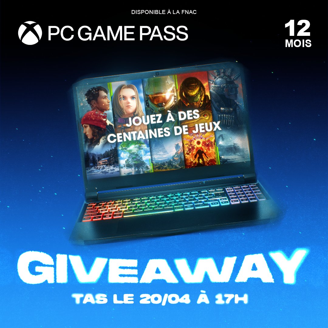 Suite à notre victoire au showmatch face à TDS, avec <a href="/Fnac/">Fnac</a> <a href="/XboxGamePass/">Xbox Game Pass</a> et <a href="/WindowsFrance/">Windows France</a> on vous fait gagner un code PC Game pass d'un an 
#Ad 

Pour participer : 
- Rt ce tweet
- Follow <a href="/Fnac/">Fnac</a> <a href="/WindowsFrance/">Windows France</a> et <a href="/XboxGamePassFR/">Xbox Game Pass 🇫🇷</a> 
T.A.S le 20/04