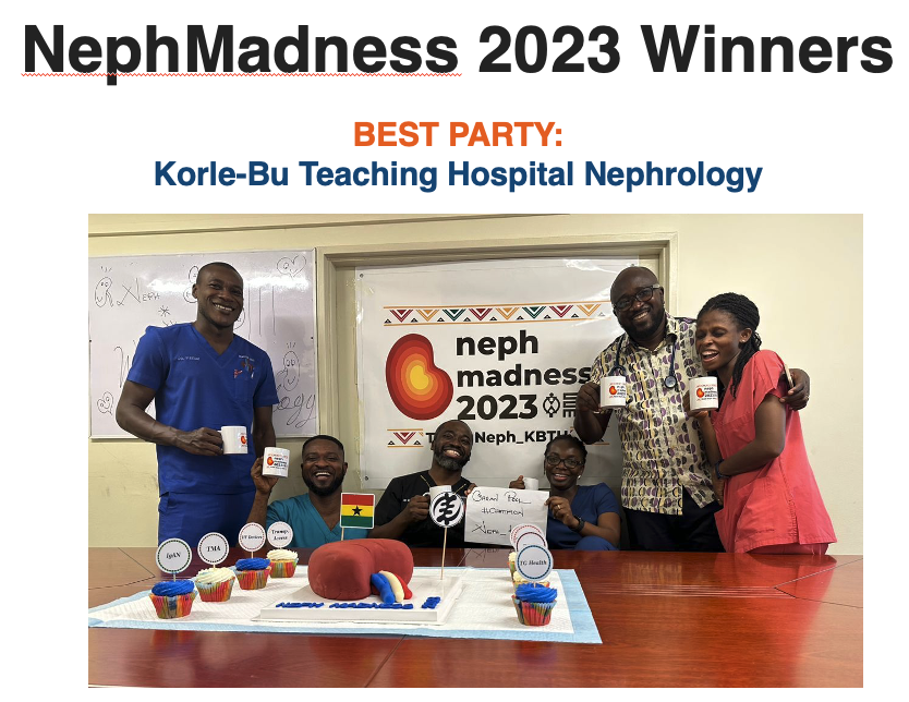 🎉Congrats to <a href="/Neph_KBTH/">Korle-Bu Teaching Hospital Nephrology</a> for the Best Party Group!

#NephMadness