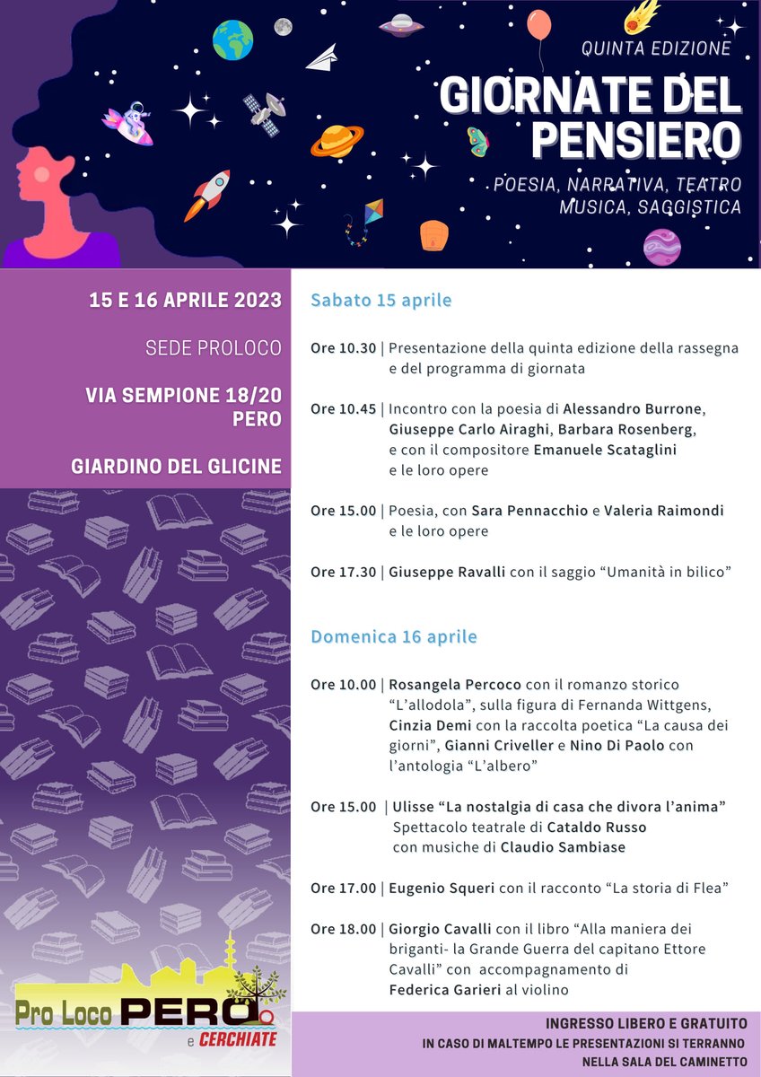 Giornate del pensiero a Pero (Milano). Un week end di poesia, narrativa, teatro musica e saggistica. Insieme ad altri valenti autori e artisti.