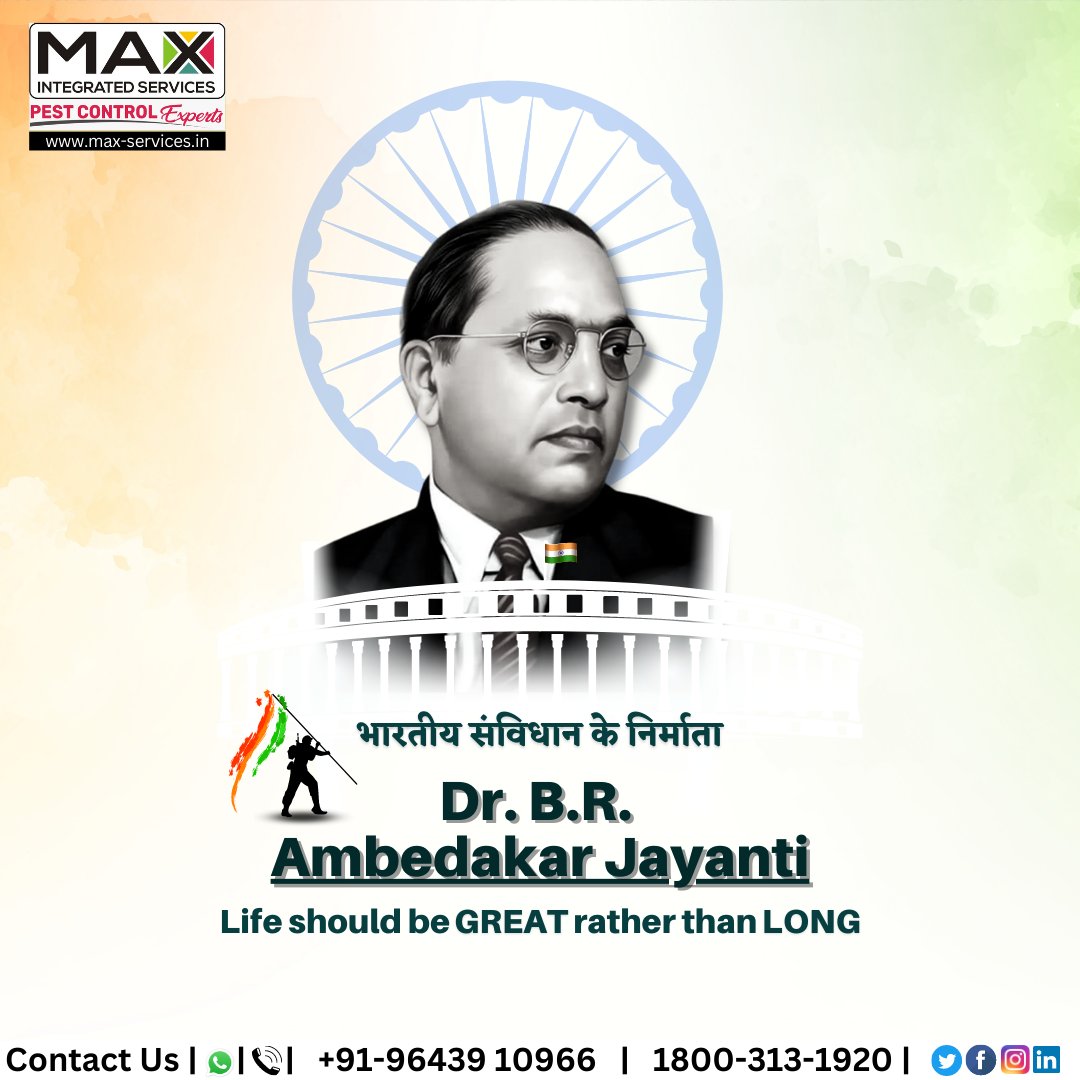 IntegratedMax's tweet photo. Celebrating the life & legacy of Dr. Bhimrao Ambedkar on his Jayanti.
#AmbedkarJayanti #MaxIntegratedservices #PestControlServices #BabaSaheb #BhimRaoAmbedkar #DalitIcon #SocialJustice #EqualityForAll #InclusiveIndia #JaiBhim #Ambedkarite #DrAmbedkar #BhimJayanti #AmbedkarLegacy https://t.co/zgW8zgzkTi