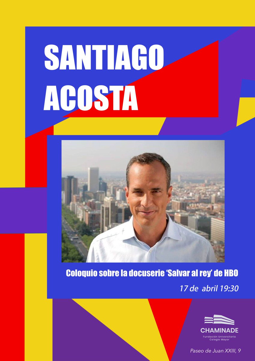 CMUChaminade's tweet photo. 🔴🟡🟣 #JornadasRepublicanas 👉 Mañana celebramos una nueva sesión de las XIV Jornadas Republicanas.
Hablaremos de la docuserie #SalvarAlRey junto a su director Santiago Acosta.
🗓️ Lunes 17 de abril
⏰ 19:30h
📍 Sala de conferencias
✅ Entrada libre hasta completar aforo https://t.co/evDrQqdoIb