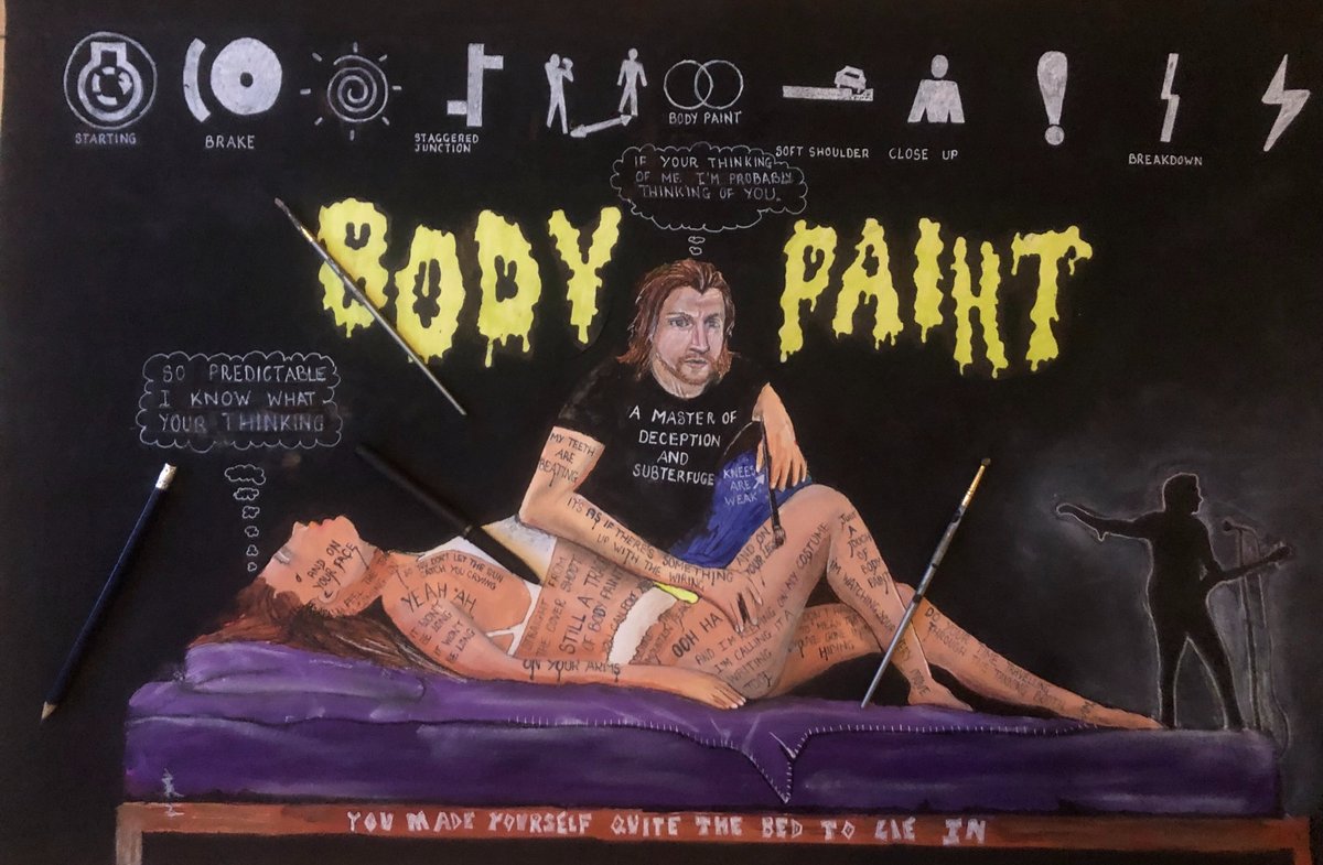 JanetHalmshaw's tweet photo. Bodypaint painting by Paul Halmshaw. All lyrics to song written on bodies. #arcticmonkeys #matthelders #jaimiecook #arcticmonkeystour #uk #music #gig #sheffield #highgreen #alexturner #arcticmonkeysmerchandise #nickomalley #musiclyrics #songlyrics #arcticmonkeyslyrics #nft https://t.co/qWWm5vrrop