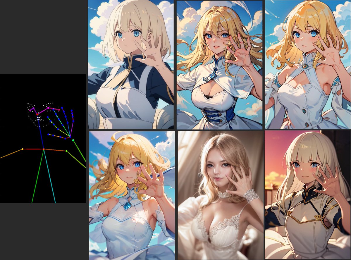 toyxyz3's tweet photo. ControlNet v1.1 test #stablediffusion #AIイラスト #txt2img #controlNet #pose2img #face2img https://t.co/Jh5ZghzcF2