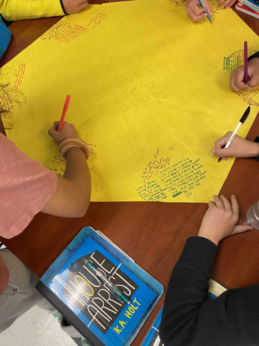 IHMSLibrary's tweet image. So great to see what happens with book club books once they leave the library!! 👏 Observing Ms. Granger’s silent discussion using the Big Paper strategy showed how deeply her 6th graders are thinking about their novels in verse. #NationalPoetryMonth #SRVLibraryLove @SRVUSD1
