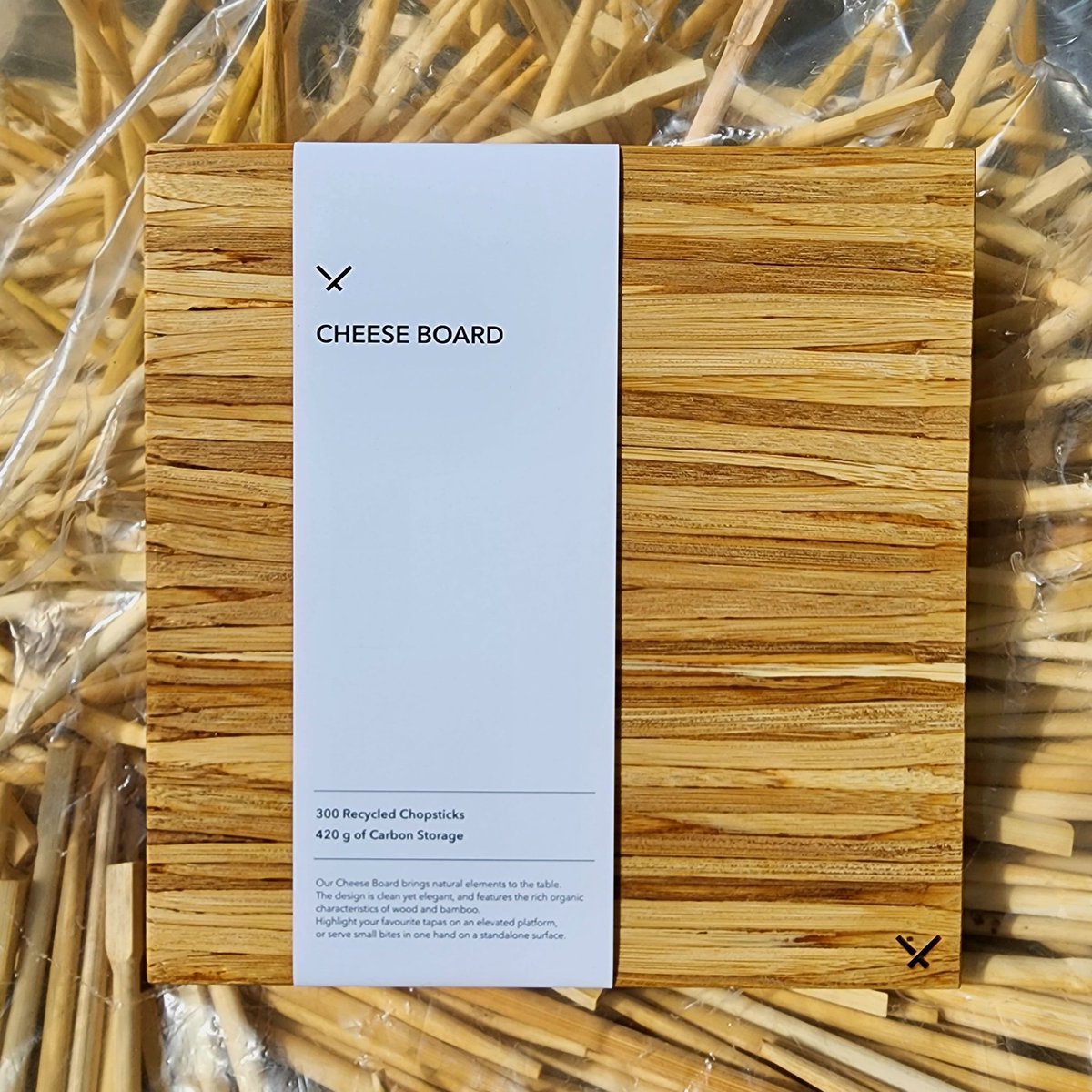 Crafted with care, our cheese board is a fusion of art and function, using recycled chopsticks to create a unique and sustainable piece. Get yours today! ♻️🥢 #Sustainability #CircularEconomy #EcoFriendly