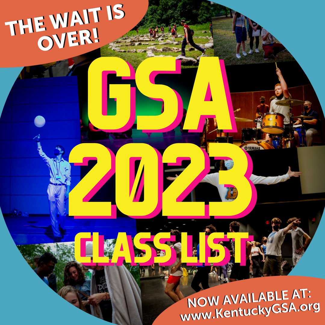 KYGSA's tweet photo. The wait is finally over!!!

We are so proud to announce the GSA Class of 2023! Visit: https://t.co/yOwY6iG1Bt to see the accepted and alternate student class lists available by: Artform, Last Name, High School, and County.

CONGRATULATIONS &amp; WELCOME!

#KentuckyGSA #GSA2023 https://t.co/qysgFK0Jsm