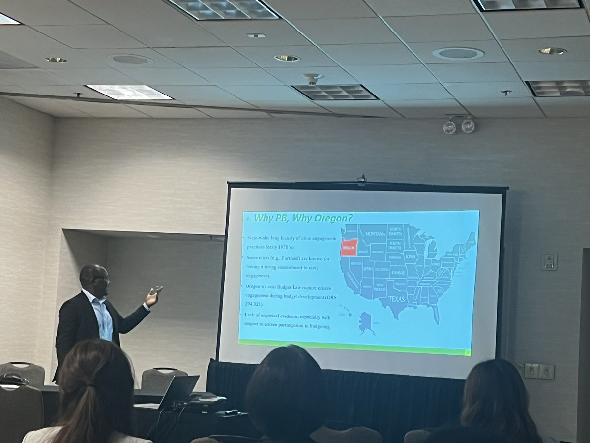 “Who is Doing Participatory Budgeting in Oregon? Approaches, Participants, Preferences, and Outcomes” by Franklin Muthomi answers the question found in the talk! #WSSA2023
