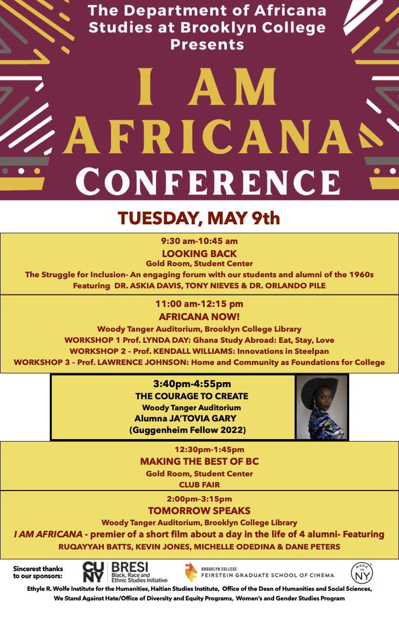 The Department of Africana
Studies at Brooklyn College
Presents: 

I AM AFRICANA CONFERENCE

TUESDAY, MAY 9th