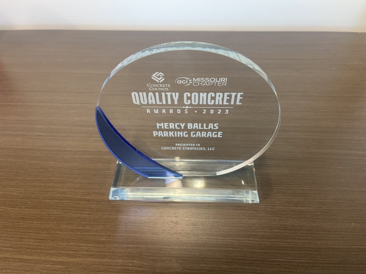 ConcreteStrateg's tweet photo. Our team is honored to have received an award for our Mercy Ballas Parking Garage project at the Concrete Council Quality Awards dinner. Huge thank you to Alberici Constructors &amp; Kai Enterprises for the opportunity to collab on the garage &amp; Mercy Clinic projects. #moretothepour https://t.co/A76r3uRH84