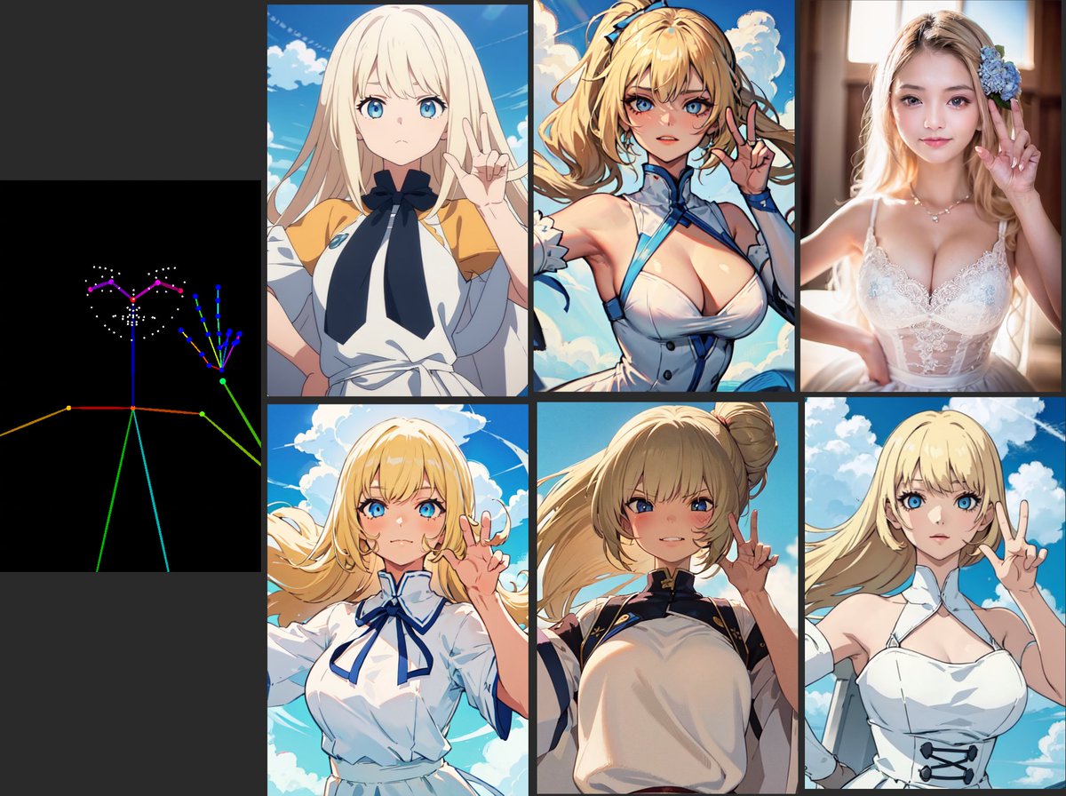 toyxyz3's tweet photo. ControlNet v1.1 test #stablediffusion #AIイラスト #txt2img #controlNet #pose2img #face2img https://t.co/BfbBW2h7qG