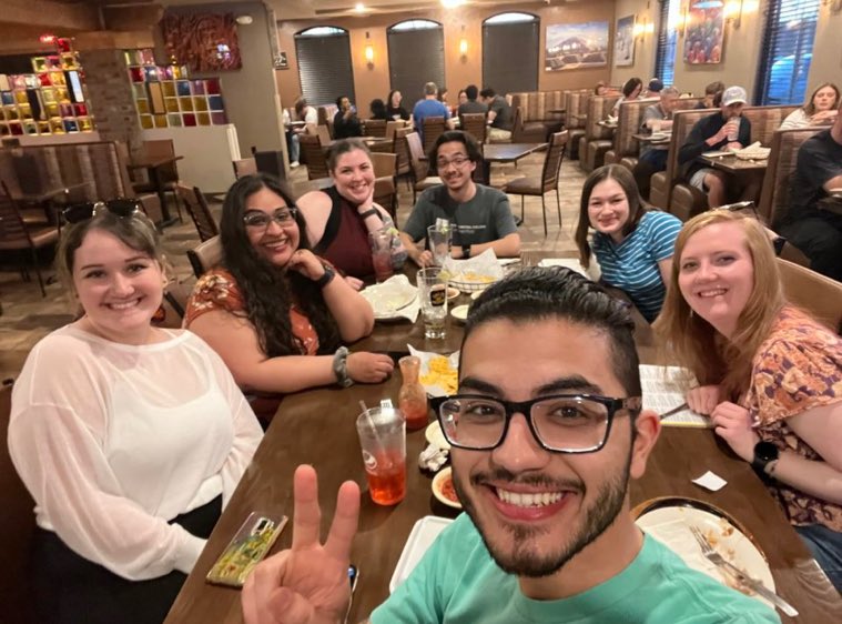 GermanNCC1's tweet photo. Student fun &amp; group meal- one of our 3 tables - at #NCUR2023, a national undergraduate research conference at @UWEauClaire https://t.co/6yILS9gXRr