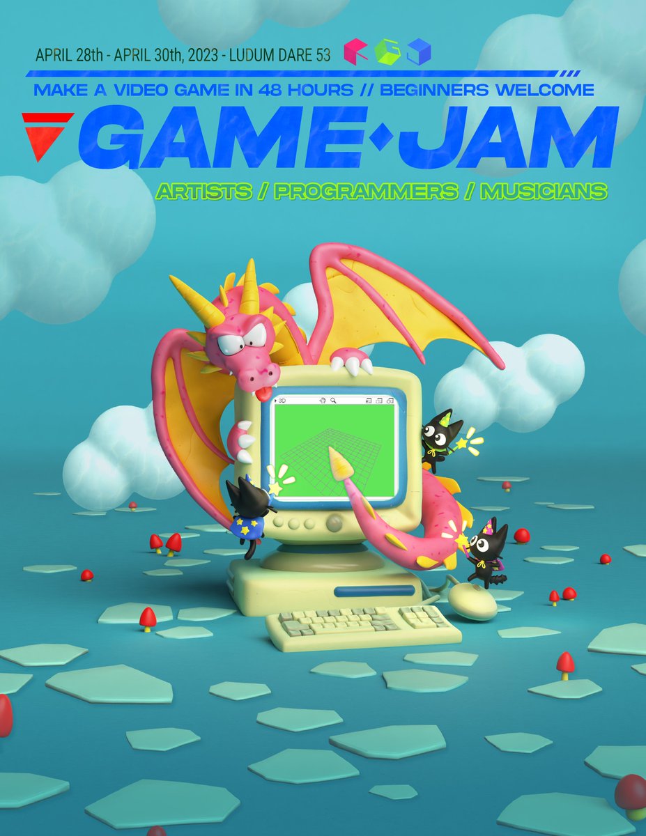 flyer design for <a href="/rvagamejams/">RVA Game Jams</a> 🐉😼✨ come make video games on the computer with us 
#b3d