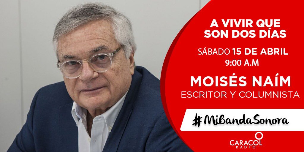 Qué buena conversación! Los esperamos mañana a la 9 am. <a href="/MoisesNaim/">Moisés Naím</a> por <a href="/CaracolRadio/">Caracol Radio</a> <a href="/avivircaracol/">A vivir que son dos días</a> #MiBandaSonora