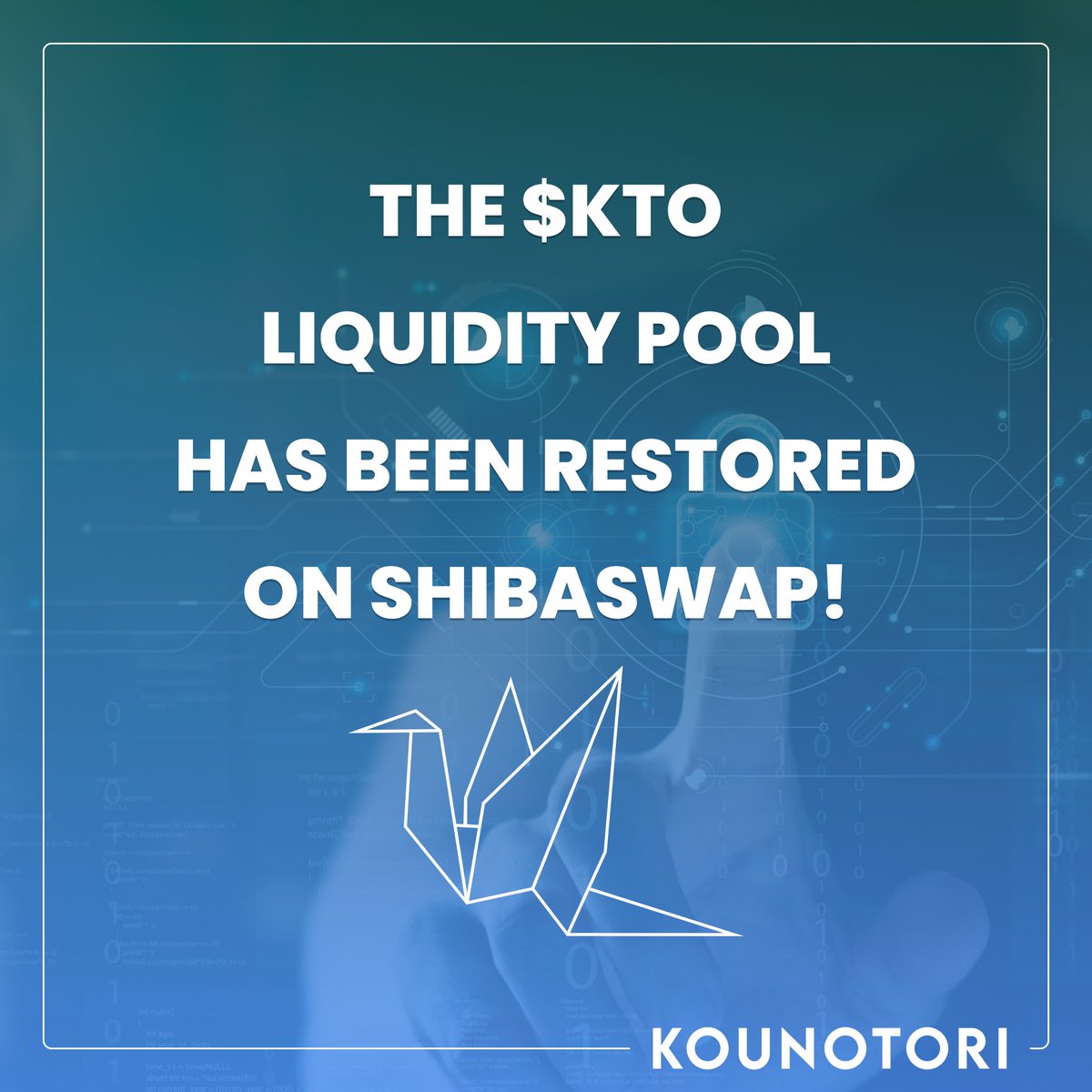 KounotoriToken's tweet photo. $KTO ShibaSwap Liquidity has been securely restored
After reassessing our wallet security, we have placed all Project wallets on multiple Ledgers to maintain the security of all of our funds
ShibaSwap Liquidity has been replaced and #KTO is now on ShibaSwap
#OpenHonestSecure https://t.co/Qw7LghpgWv