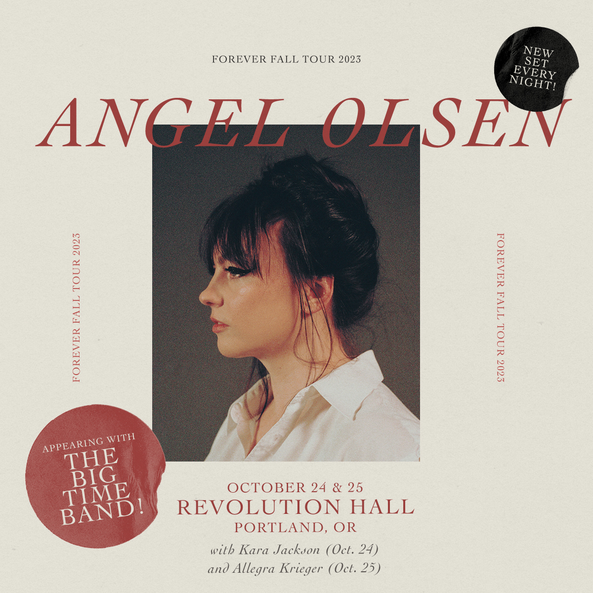 Revolution Hall (@revhallpdx) on Twitter photo ON SALE NOW: <a href="/AngelOlsen/">Angel Olsen</a> plays <a href="/RevHallpdx/">Revolution Hall</a> on October 24 & 25, with special guests <a href="/fridahalo/">kara jackson - debut album gyal</a> (Night 1) and <a href="/allegramkrieger/">Allegra Krieger</a> (Night 2)! St. Louis songwriter Angel Olsen performs in support of her new EP, ‘Forever Means!’ Tickets on sale now.
TICKETS 🎟️ bit.ly/Olsen2023 ON SALE NOW: <a href="/AngelOlsen/">Angel Olsen</a> plays <a href="/RevHallpdx/">Revolution Hall</a> on October 24 & 25, with special guests <a href="/fridahalo/">kara jackson - debut album gyal</a> (Night 1) and <a href="/allegramkrieger/">Allegra Krieger</a> (Night 2)! St. Louis songwriter Angel Olsen performs in support of her new EP, ‘Forever Means!’ Tickets on sale now.
TICKETS 🎟️ bit.ly/Olsen2023