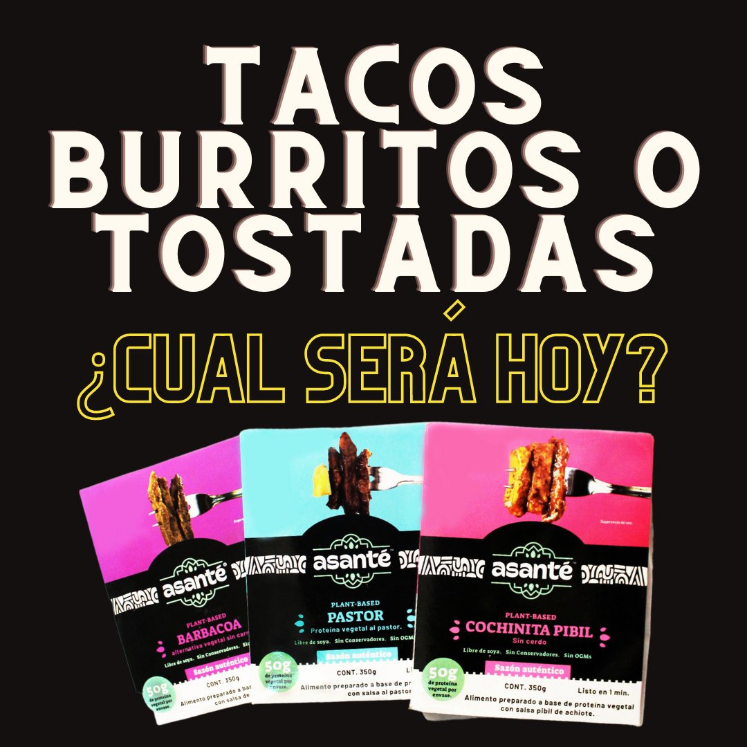 holaAsante's tweet photo. 🌮✨¡Desde tacos hasta burritos, nuestros platillos mexicanos a base de plantas seguramente van a satisfacer todos tus antojos! 🌱😋¡Con 35g de proteína vegetal y libre de transgénicos! 🤯💚
🛍️¡Pide el tuyo en nuestra tienda online! 🛒
#PorLaEvoluciónDeLasTradiciones https://t.co/gPZBcV2P5v