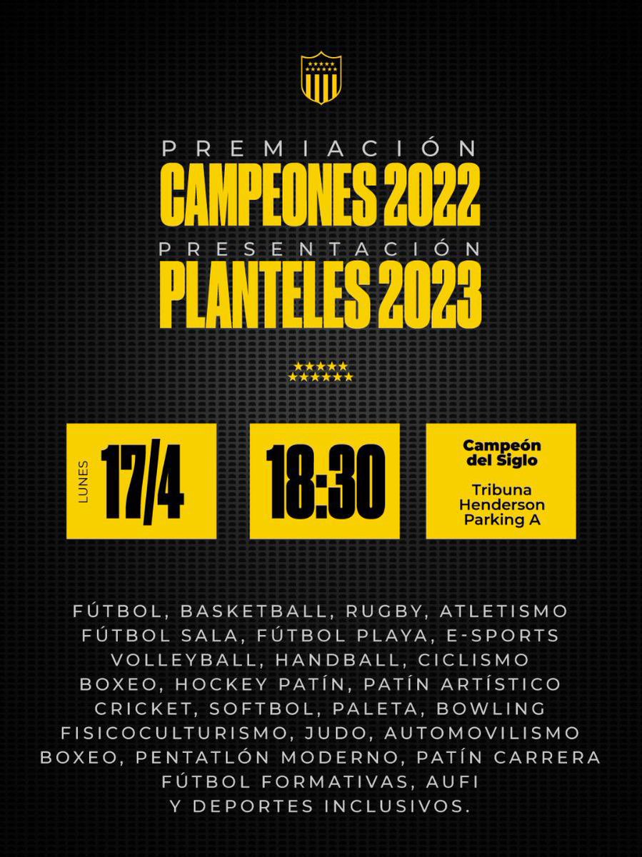 🟡⚫️ En un evento que contará con más de 900 deportistas Carboneros, el lunes 17 de abril se premiará a los campeones 2022 de todas las disciplinas y se presentará a los planteles 2023.

El ingreso de prensa y público será por Tribuna Henderson.