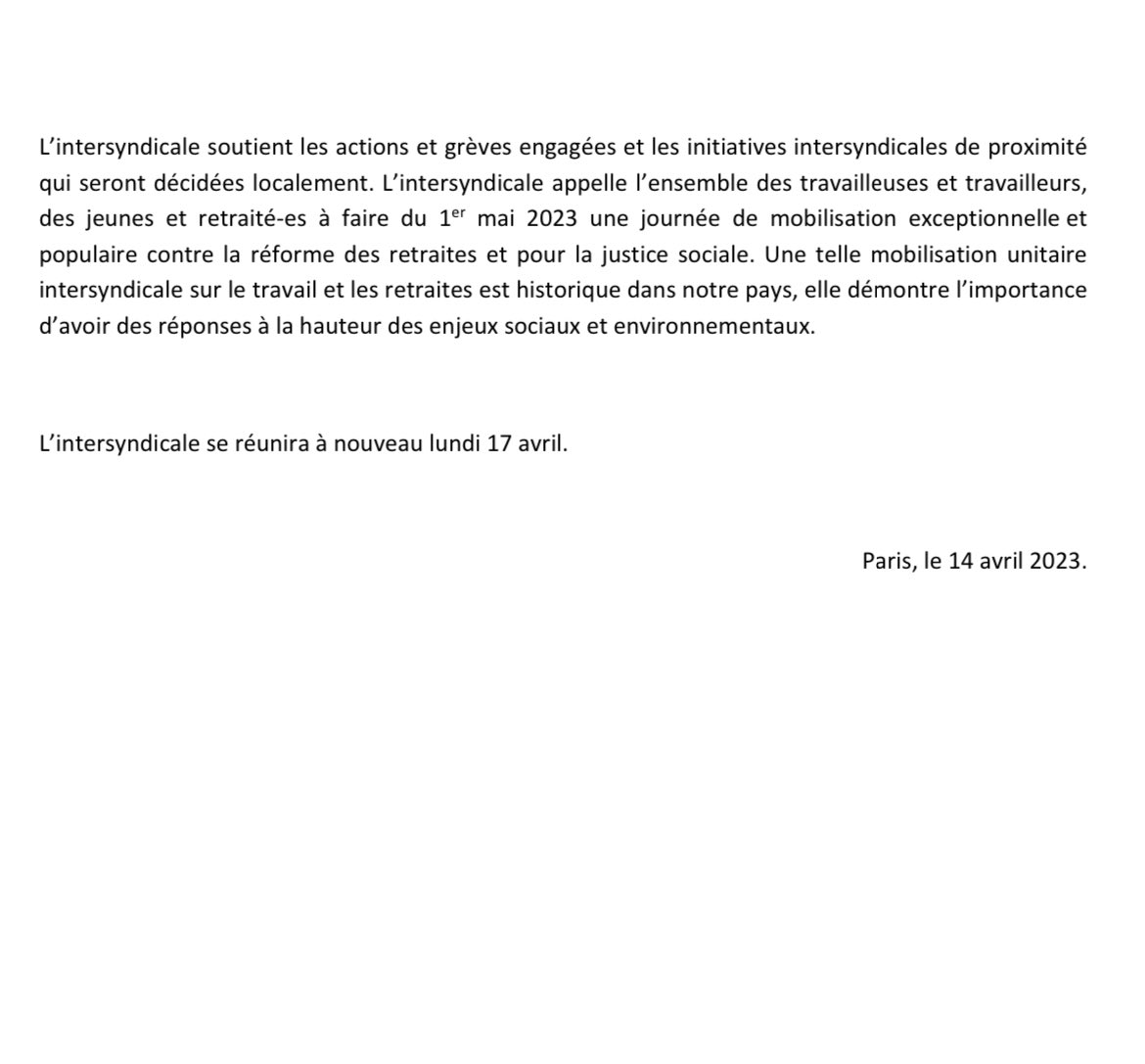 CFDT's tweet photo. || COMMUNIQUE DE PRESSE COMMUN || #retraites L’intersyndicale prend acte des décisions du conseil constitutionnel  et demande solennellement au Président de la République de ne pas promulguer la loi

https://t.co/BDQ61X3yrt https://t.co/tatFwuRxIu