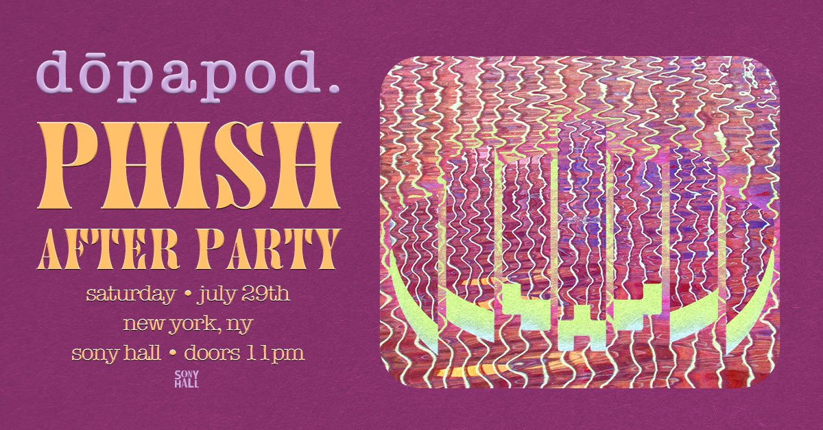 Dopapod (@dopapod) on Twitter photo Back to the city this July for a late one at <a href="/SonyHall/">Sony Hall</a>. If you know, you know.
π«: ticketmaster.com/dopapod-new-yoβ¦ Back to the city this July for a late one at <a href="/SonyHall/">Sony Hall</a>. If you know, you know.
π«: ticketmaster.com/dopapod-new-yoβ¦