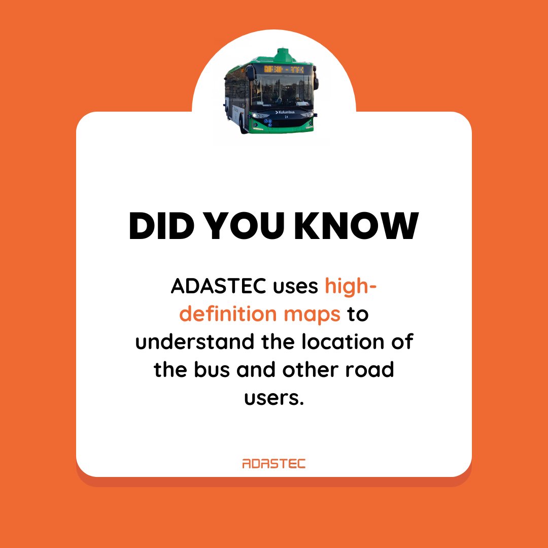 AdastecCorp's tweet image. High-definition maps are a critical component for autonomous bus navigation! 🚍

#ADASTEC #autonomousdriving #autonomousbus #electricmobility