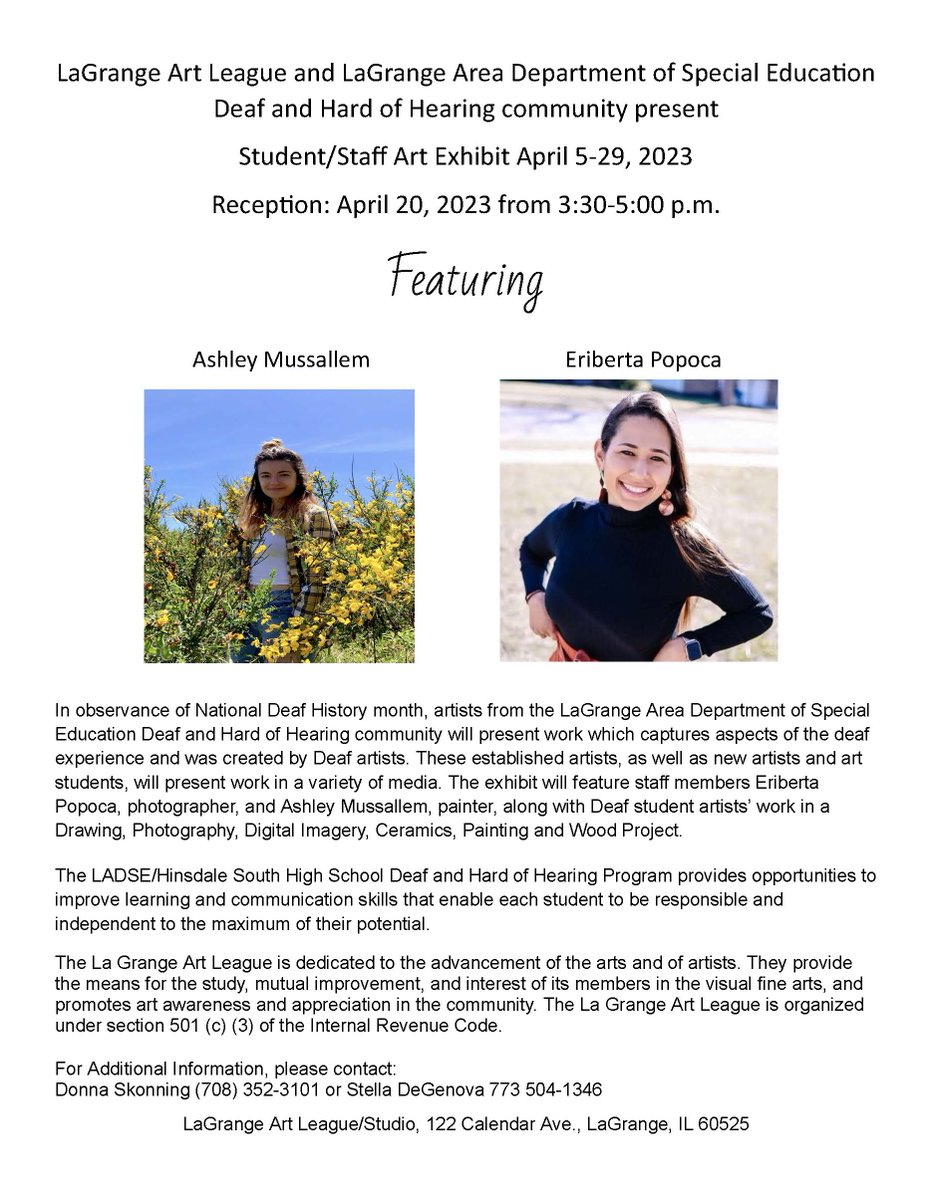 La Grange Art League and La Grange Area Department of Special Education, Deaf and Hard of Hearing Community present: