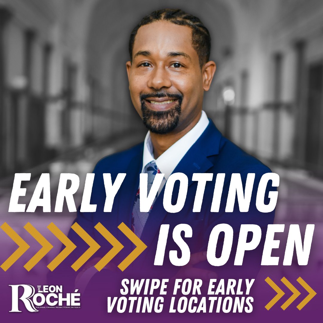 LeonRoche4Judge's tweet photo. Early Voting polls are OPEN!💥 

⏩Swipe for all Orleans Parish early voting locations📍 

#REMEMBER: Early Voting polling locations are different from Election Day locations! Skip the line and GEAUX VOTE EARLY! https://t.co/n3TSm5itAI
