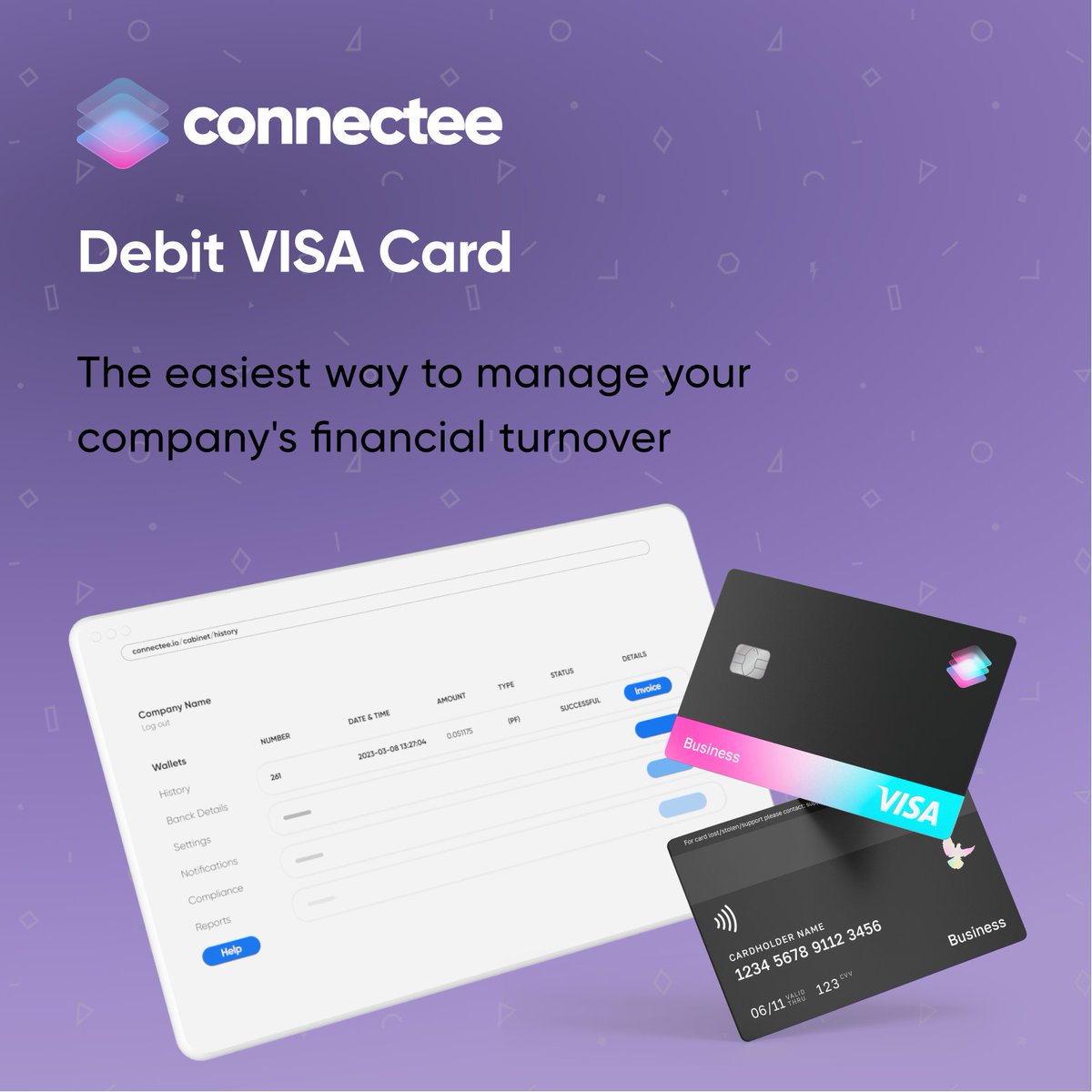 connectee_io's tweet photo. We are excited to announce our latest product launch — the Connectee Debit VISA Card. Whether you need to pay expenses, send employee salaries, or monitor your financial turnover, our card makes it easy.  #Connectee #CryptoCard #BusinessFinance #PaymentSolutions https://t.co/QalxJCgvaT