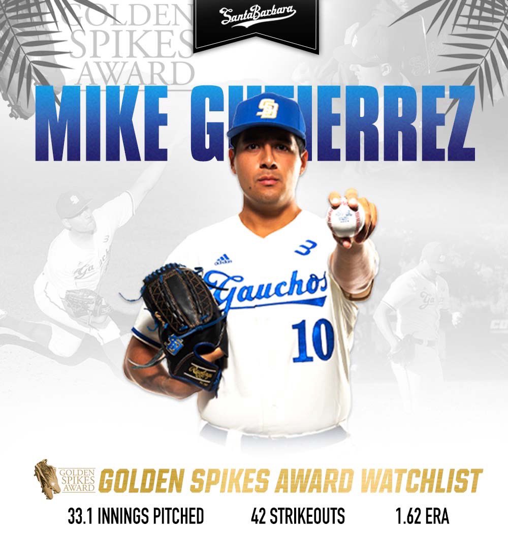 UCSB_Baseball's tweet photo. Congratulations Mike Gutierrez on making the 2023 Golden Spikes Award Watchlist!

#GoChos https://t.co/B7Fm6M5qpq
