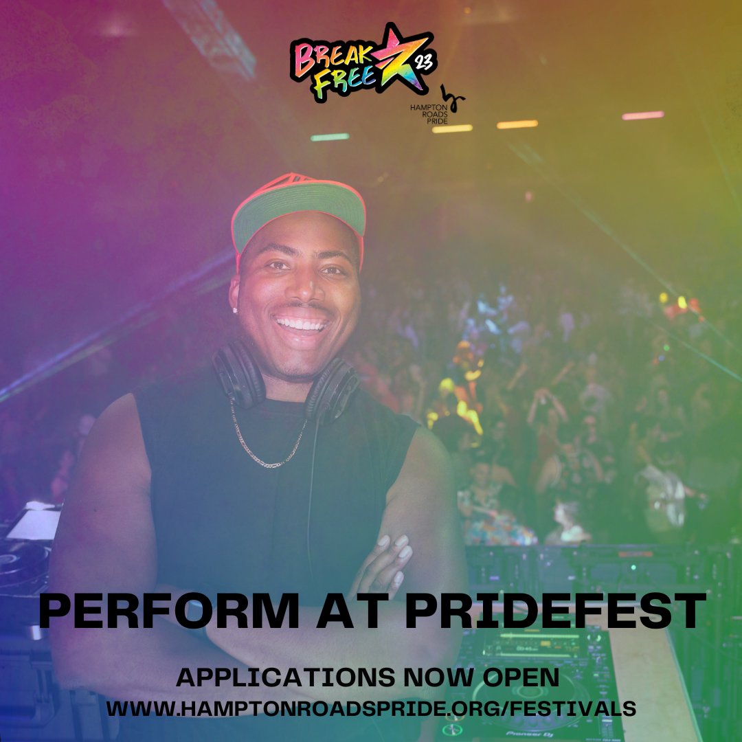 HRPrideVA's tweet photo. 🚨Calling All Professional or Emerging LGBTQ+ performers!

Join the celebration of Breaking Free! Apply now for the opportunity to perform at PrideFest and other signature events this June! Click the link in our bio or visit https://t.co/wLDSbSaUuR
#757pride #hrpride #BreakFree23 https://t.co/dkscb9xzaQ