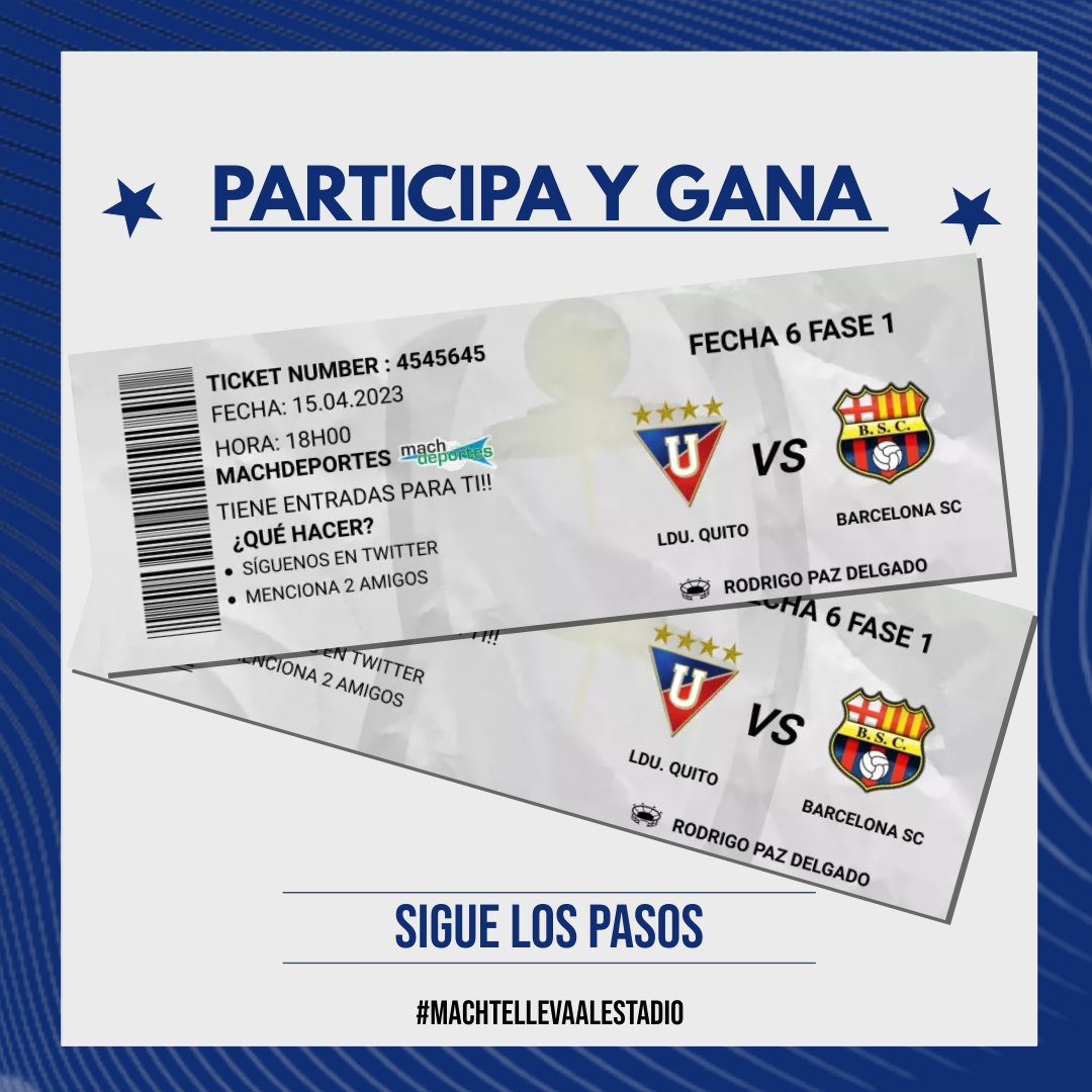 MachdeportesFM's tweet photo. 🎁🤩 | ¡𝐂𝐎𝐍𝐂𝐔𝐑𝐒𝐎 !

#MachTeLlevaAlEstadio 😍
Disfruta del partido entre #LDU y Barcelona SC , siguiendo estos simples pasos:

➡ Síguenos 
➡ Haz RT a esta publicación
➡ Menciona con quién te gustaría ir.

‼️ESTÁS PARTICIPANDO‼️

🤳 #LaDinastíaContinúa https://t.co/Cp8CfidzPG
