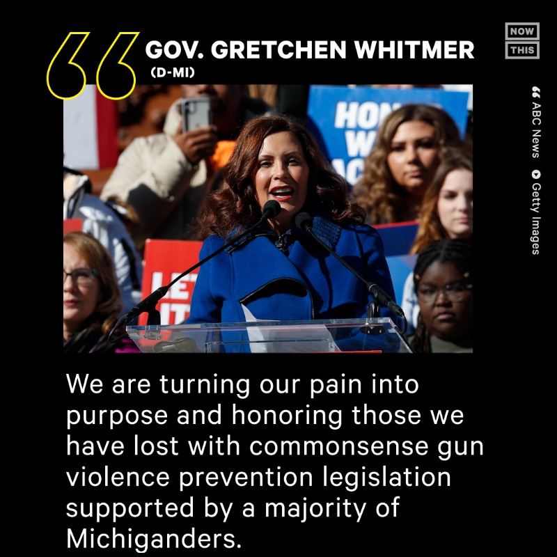 nowthisimpact's tweet photo. Michigan will require universal background checks for anyone who wants to buy a firearm. The move is part of new gun safety laws signed by Democratic Gov. Gretchen Whitmer on Thursday.