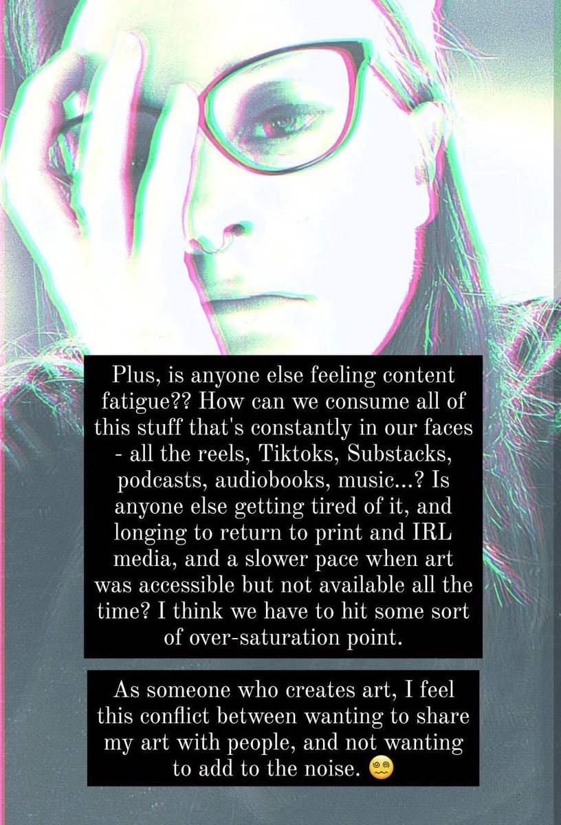 Posted this on my IG stories last night and thought I'd share here too - some thoughts on the current social media landscape, and content fatigue (tap image for alt text)