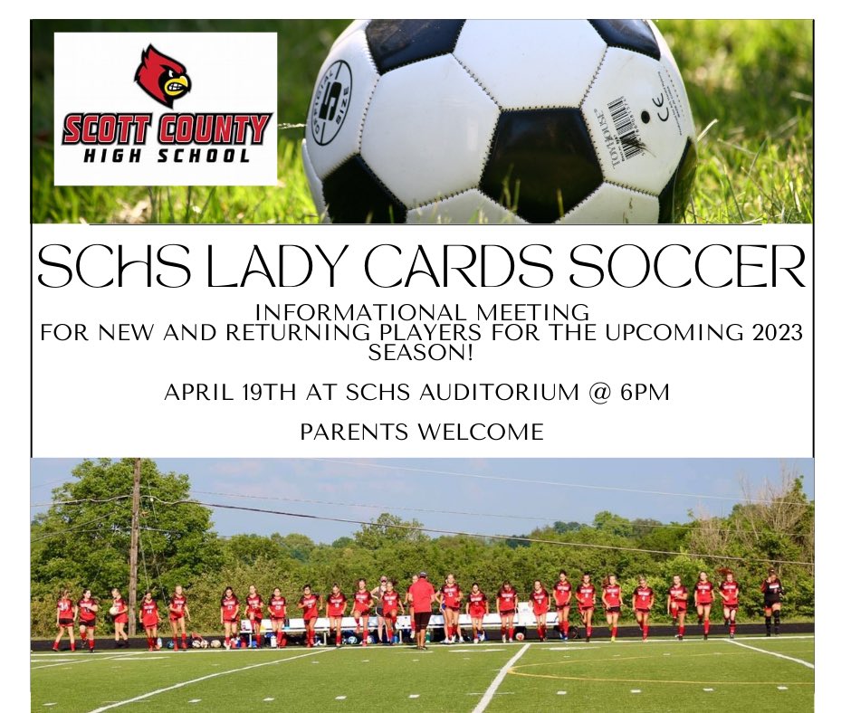 LadySchs's tweet photo. Join us next Wednesday, April 19th for an informational meeting about our upcoming season! ⚽️ https://t.co/ccaMu5oY51
