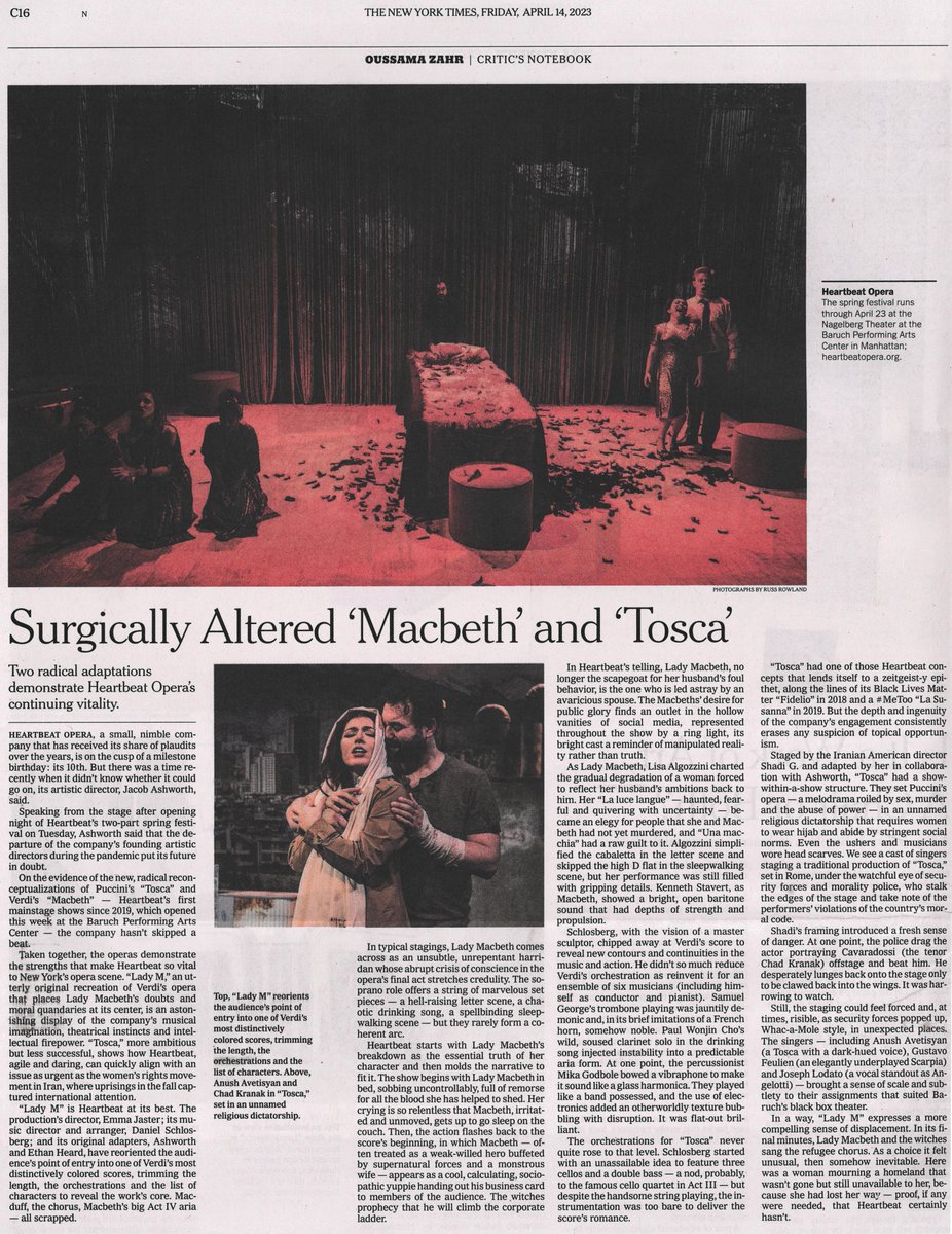 We couldn’t be more thrilled for our friends at Heartbeat for this terrific review for TOSCA and LADY M by the New York Times! Get your tickets now, the shows run only through next Sunday.