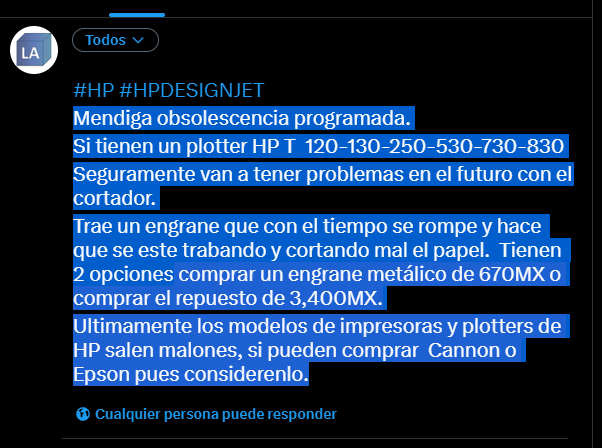learnArchicad's tweet image. #HP #HPDESIGNJET
Mendiga obsolescencia programada.
Si tienen un plotter HP T  120-130-250-530-730-830
Seguramente van a tener problemas en el futuro con el cortador.
Trae un engrane que con el tiempo se rompe y hace que se este trabando y cortando mal el papel.