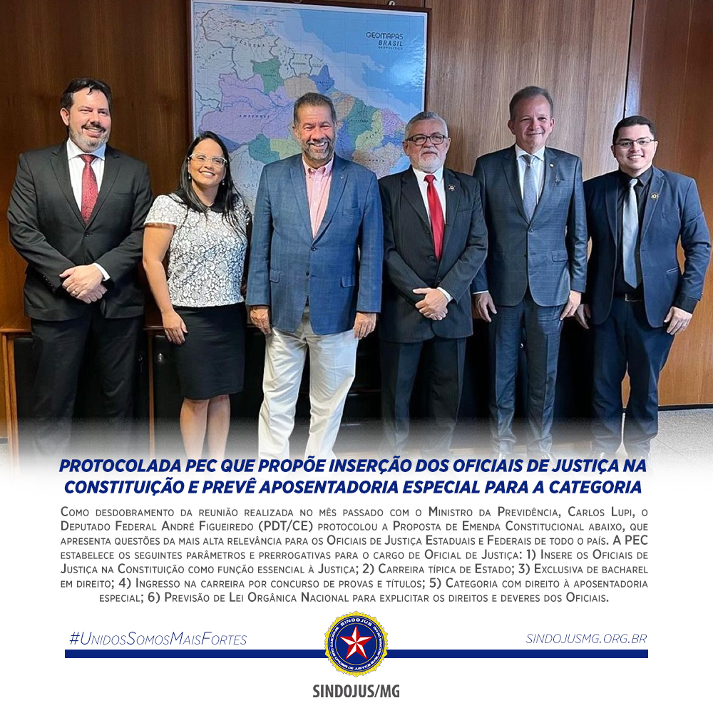 sindojusmg's tweet photo. PROTOCOLADA PEC QUE PROPÕE INSERÇÃO DOS OFICIAIS DE JUSTIÇA NA CONSTITUIÇÃO E PREVÊ APOSENTADORIA ESPECIAL PARA A CATEGORIA

Clique aqui para ter acesso à matéria completa:
https://t.co/Z48hl3Zr26

#UnidosSomosMaisFortes #SindicatoForte https://t.co/r3qCIMLVTK