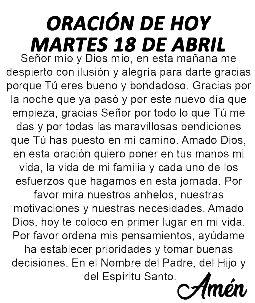 Oración diaria para hoy martes 18 de abril de 2023.
