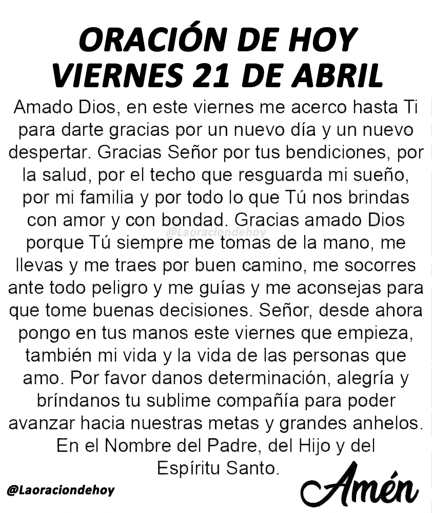 Oración diaria para hoy viernes 21 de abril de 2023.