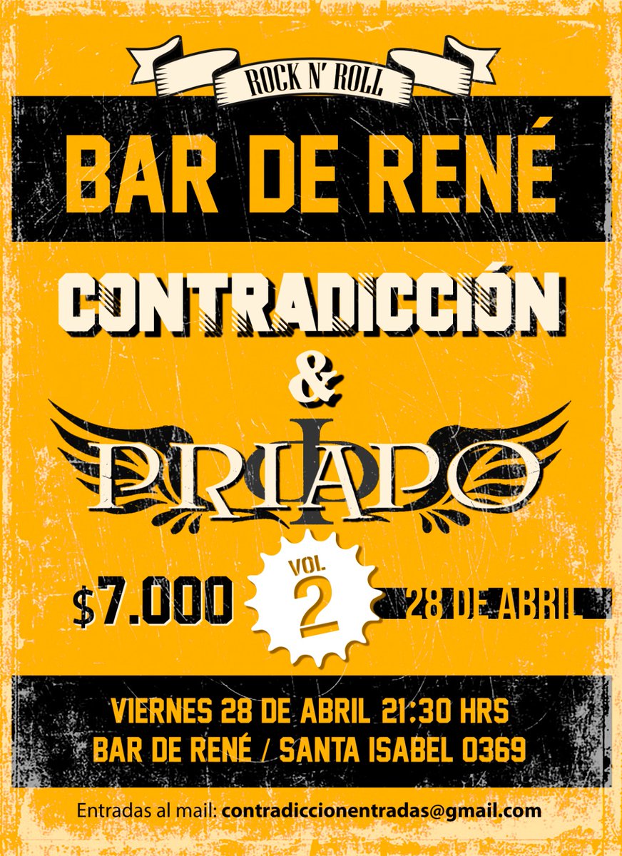 contradiccionof's tweet photo. Nos vemos una vez más en @BardeReneOficia    Contradicción junto a @PRIAPOROCK  en VOL 2 los esperamos viernes 28 de abril  21:30 hrs ENTRADAS SÓLO POR TRANSFERENCIA
Cuenta Rut : 12182038
Juan Pablo Moraga Jerez
Rut: 12182038-2
 Mail: 📷 contradiccionentradas@gmail.com https://t.co/94PK3cPCe6