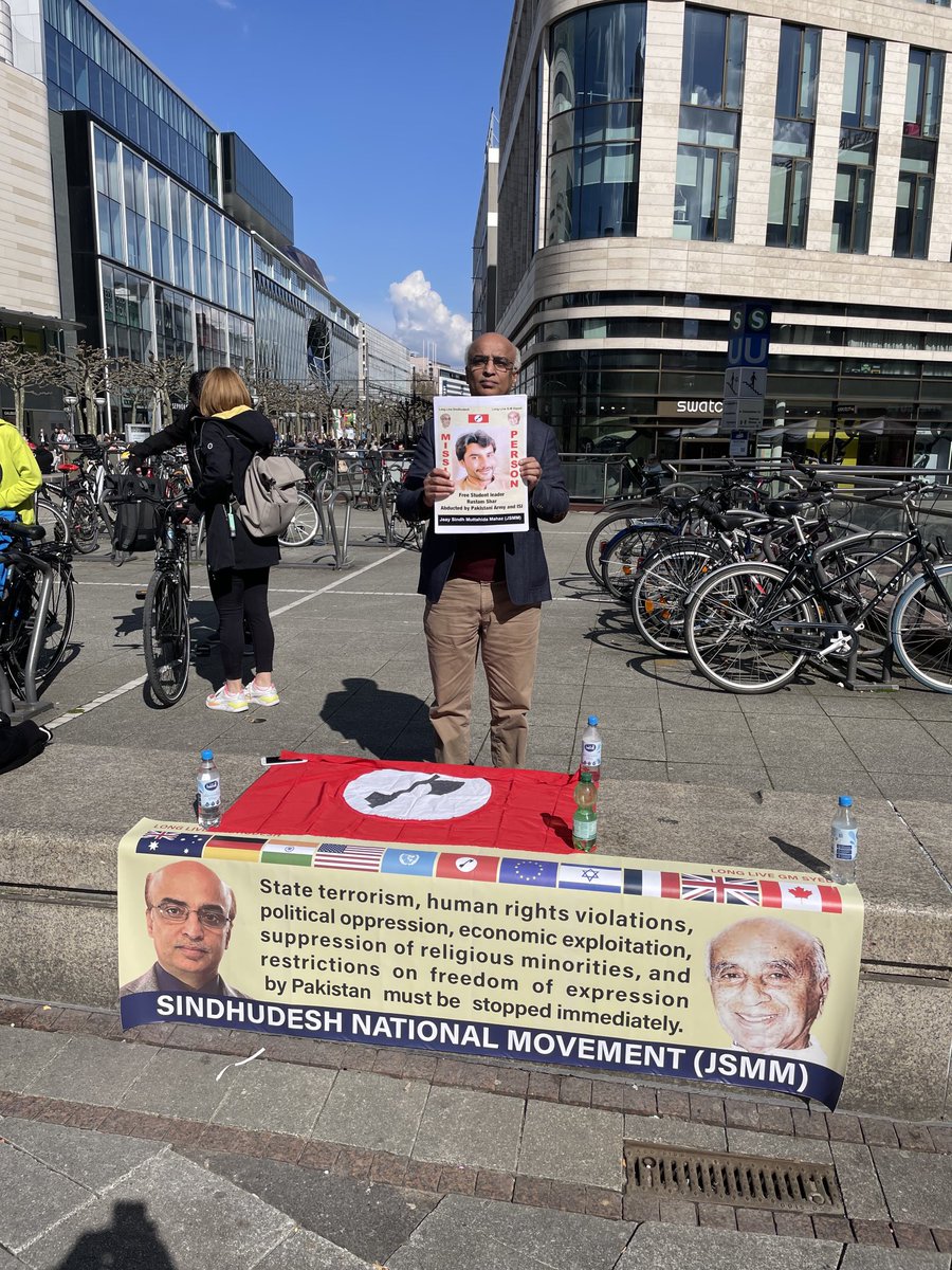 JSMM protested in Germany against the extrajudicial arrest &amp; enforced disappearances of political activists of Sindh by the Pakistan Army &amp; ISI.