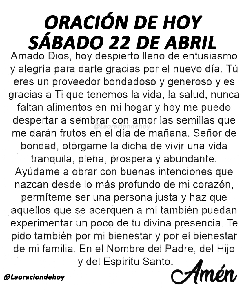 Oración diaria para hoy sábado 22 de abril de 2023.