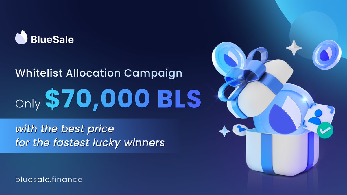 BluesaleBls's tweet photo. BlueSale is excited to announce the opening of the Whitelist registration for its upcoming IBO. 
🕒Collecting time: April 14th to April April 21st, 2023 
🥇Winners: 500
🔷IBO: April 25th to April 27th, 2023
➡️Join the whitelist:
https://t.co/D466MIga4X

#BlueSale #IBO #BLS https://t.co/olEtWCtJo0