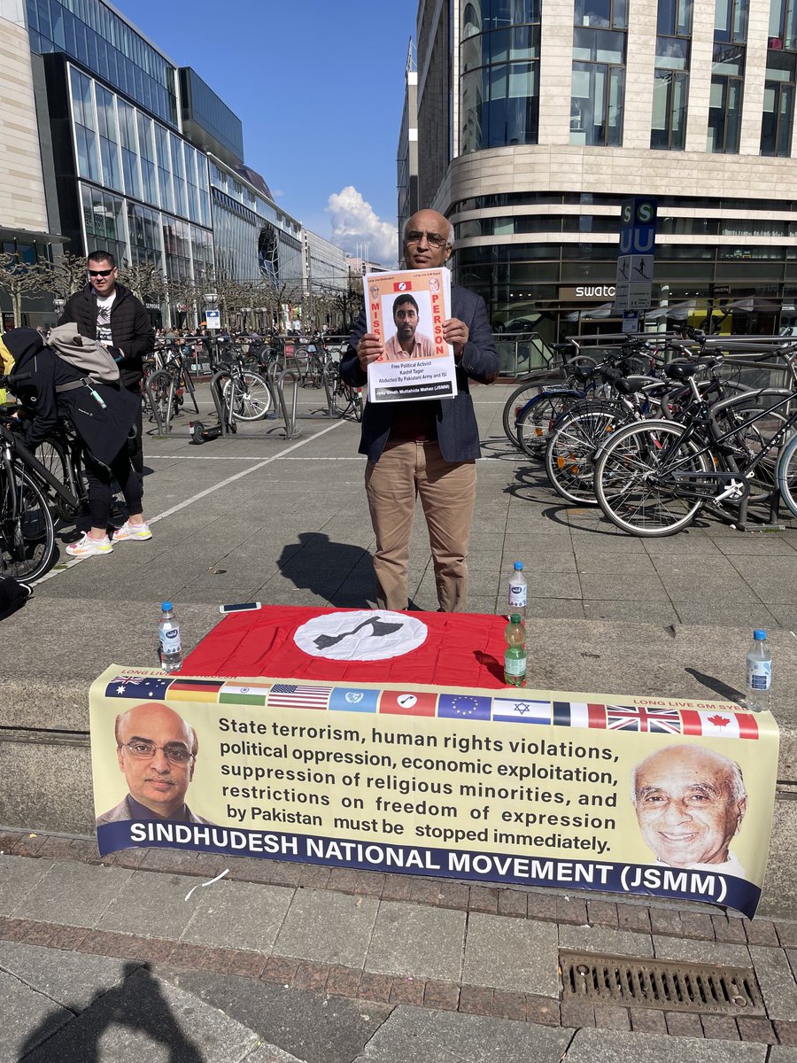 JSMM protested in Germany against the extrajudicial arrest &amp; enforced disappearances of political activists of Sindh by the Pakistan Army &amp; ISI.