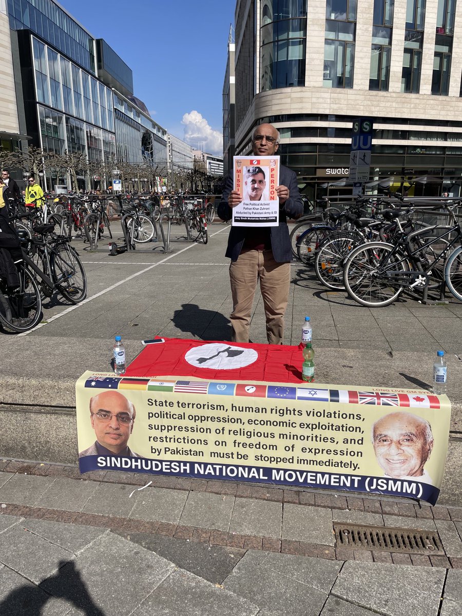 JSMM protested in Germany against the extrajudicial arrest &amp; enforced disappearances of political activists of Sindh by the Pakistan Army &amp; ISI.